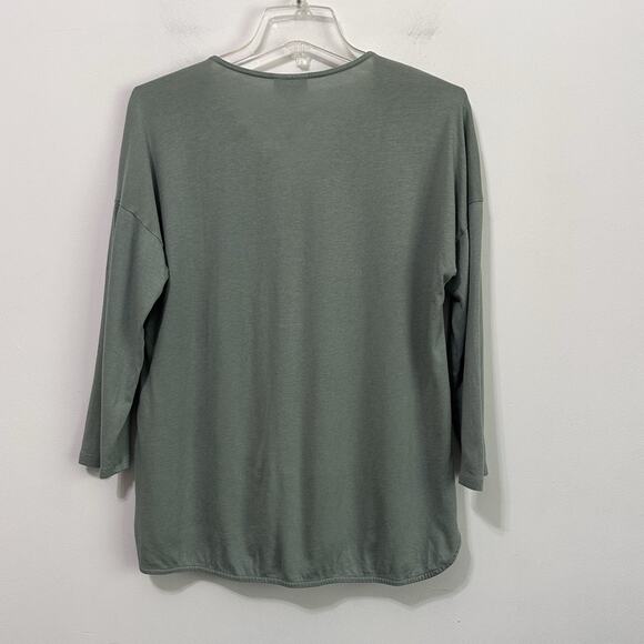 J Jill Embroidered Shirt Top S Sage Green V Neck 3/4 Sleeve Boho Casual Floral - Picture 9 of 9